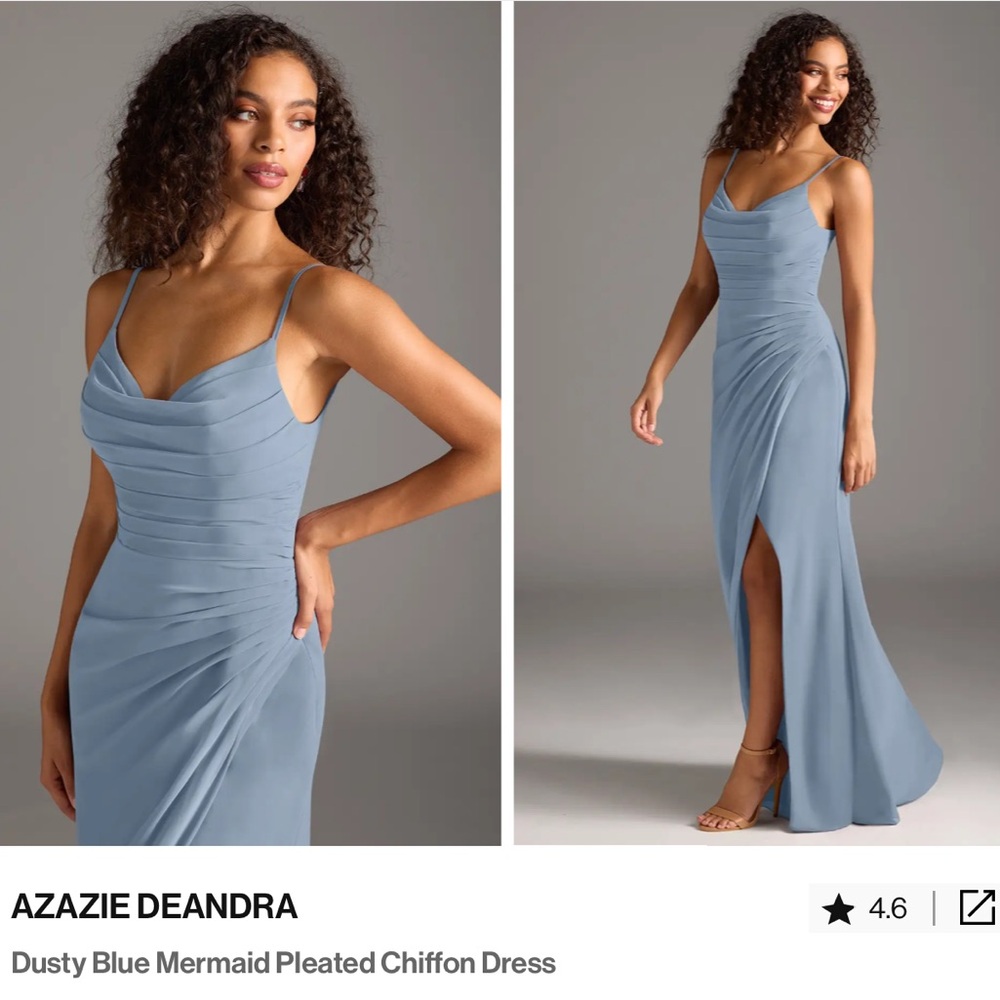 Azazie Dusty Blue Pleated Maxi Dress